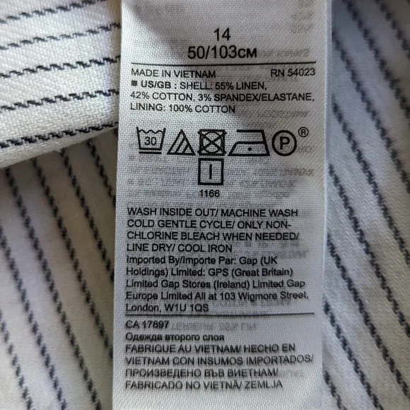 Banana Republic Linen Sleeveless Sheath White/Blue Stripe Midi Trumpet Dress 14 - Picture 7 of 10